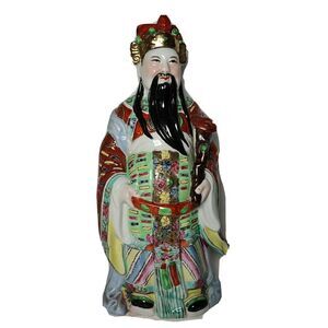 Chinese Famille Rose Porcelain God Buddha Figurine Statue 12.5" tall multicolor